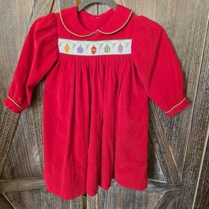 Beaux et Belles Dress Toddler Size 4 Red Corduroy Christmas Ornaments Embroidery